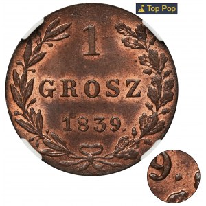 1 grosz Warsaw 1839 MW - NGC MS65 RB