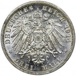 Germany, Prussia Kingdom, Wilhelm II, 3 Mark Berlin 1914 - like proof