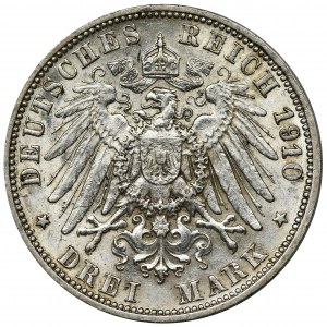 Germany, Württemberg, Wilhelm II, 3 Mark Stuttgart 1910 F