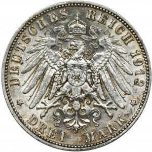 Germany, Saxony, Friedrich August III, 3 Mark Muldenhütten 1912 E