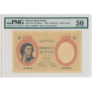 20 złotych 1924 II EM.A - PMG 50 - niespotykanej urody egzemplarz