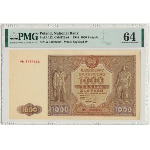 1.000 złotych 1946 - Wb z kropką - PMG 64 - rzadka seria zastępcza