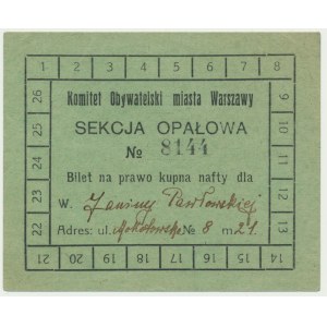 Warszawa, Sekcja Opałowa, bilet na kupno nafty