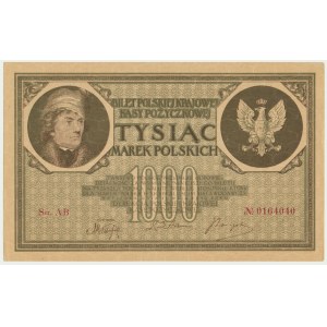 1.000 marek 1919 - Ser. AB - rzadsza odmiana - PIĘKNY