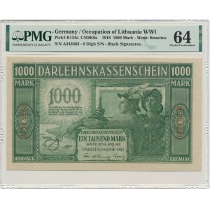 Kowno, 1.000 mark 1918 - A - 6 digit serial - PMG 64