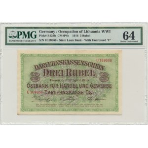 Posen 3 rubles 1916 - B - long clause - PMG 67 EPQ