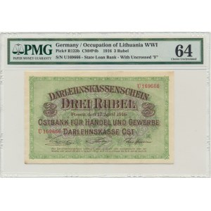 Poznań, 3 ruble 1916 - U - krótka klauzula - PMG 64