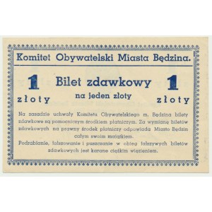 Będzin, bilet zdawkowy na 1 złoty 1939