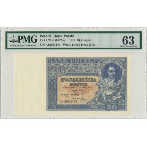 20 złotych 1931 - AB - PMG 63 - rzadka odmiana