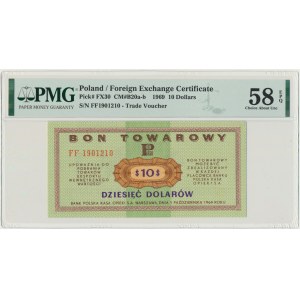 Pewex, 10 dolarów 1969 - FF - PMG 58 EPQ