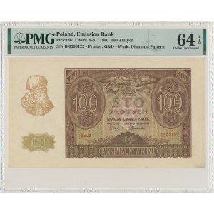 100 złotych 1940 - B - PMG 64 EPQ - ORYGINALNA SERIA - RZADKA