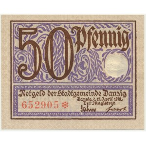 Danzig, 50 pfennig 1919 - purple