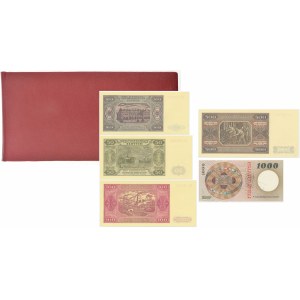 Zestaw wzorów PRL 50-1.000 złotych 1948-65 (5 szt.) w oryginalnym etui