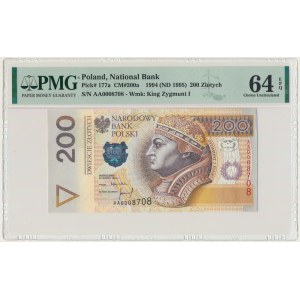 200 złotych 1994 - AA 0008708 - PMG 64 EPQ