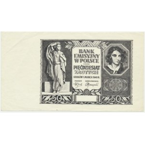 50 złotych 1940 - czarnodruk na papierze PWPW