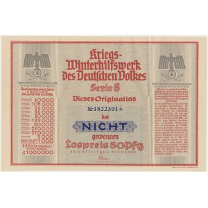 Pomoc Zimowa Ludności Niemieckiej, kupon na loterie o wartości 50 fenigów 1939