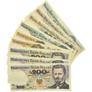 Zestaw banknotów PRL 200 - 5.000 złotych (9 szt.) - lepsze serie