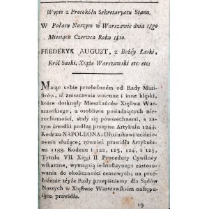 [Fryderyk August] - Wypis z protokołu Sekretaryatu Stanu w pałacu naszym w Drezdnie dnia 18 miesiąca czerwca roku 1810.