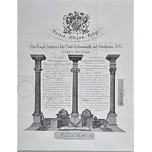 Loża Masońska - Certyfikat Wielkiej Loży Masońskiej w Londynie.