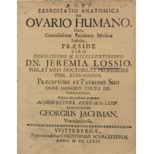 Jachmann Georg - Exercitatio anatomica de ovario humano.