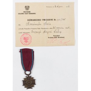 Zaświadczenie Tymczasowe nr 17741 z roku 1946 KRN o odznaczeniu Brązowym Krzyżem Zasługi