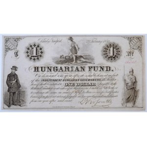 1852. 1$ B Kossuth bankó piros kézi sorszámozással, nyomdai papírránccal (3x) sorszámkövetők 23343-23345 T:I,I- ...