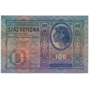 1912. 100K 2472 15242 sorszámmal T:I apró sarokkopás / Hungary 1912. 100 Korona with 2472 15242 serial number C...