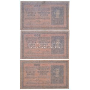 1918. 200K A 2088 (3x) sorszámkövetők A2088 072409 - A2088 072411, hullámos hátlappal T:II / Hungary 1918...