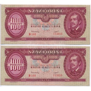 1949. 100Ft (2x) sorszámkövetők T:I-,II hajtatlan / Hungary 1949. 100 Forint (2x) sequential serials C:AU...