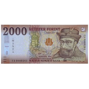 2016. 2000Ft MINTA felülnyomással CA 0000261 T:I /Hungary 2016. 2000 Forint MINTA (SPECIMEN) CA 0000261 C...