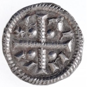 1095-1116. Denár Ag Kálmán, hátlapon veretkettőződés (0,50g) T:1 / Hungary 1095-1116. Denar Ag Coloman...