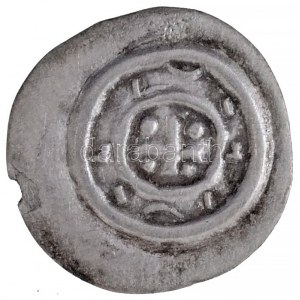 1131-1141. Denár Ag II. Béla (0,17g) T:1-,2 patina, kis kitörés / Hungary 1131-1141. Denar Ag Bela II (0,17g) C:AU...