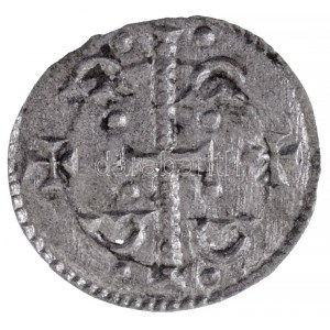 1141-1162. Denár Ag II. Géza, hátlapon rövidebb szárú kereszt (0,15g) T:1- apró lyukak / Hungary 1141-1162. Denar Ag ...