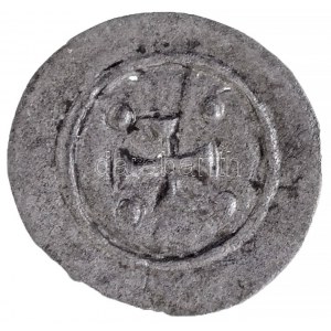 1141-1162. Denár Ag II. Géza, hátlapon rövidebb szárú kereszt (0,15g) T:1- apró lyukak / Hungary 1141-1162. Denar Ag ...