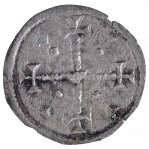 1141-1162. Denár Ag II. Géza (0,22g) T:2 patina, repedés / Hungary 1141-1162. Denar Ag Geza II (0,22g) C:XF patina...