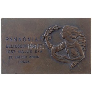 1937. Pannónia Bélyegegyesület 1937. május 8-9. - Dr. Erdődi Ármin úrnak gravírozott, egyoldalas Br plakett (77,29g...