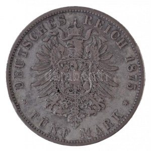 Német Államok / Bajorország 1875D 5M Ag II. Lajos München (27,38g) T:2- ki ph. / German States ...