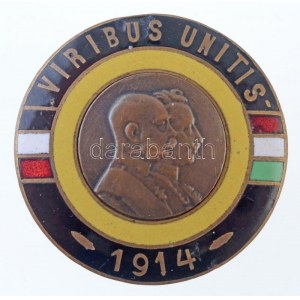 1914. Viribus Unitis zománcozott Br háborús propaganda gomblyuk jelvény (27mm) T:1-,2 zománchiba / Austro...