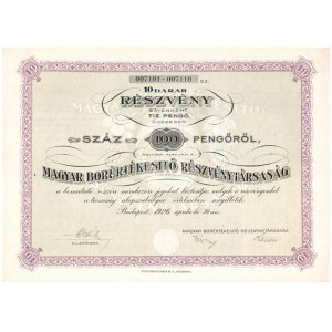 Budapest 1926. Magyar Borértékesítő Részvénytársaság részvénye 100P-ről, szelvényekkel, szárazpecséttel T:I- ...