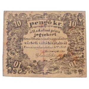 Komárom 1849. 10kr 3mm-es betűkkel T:III / Hungary / Komárom 1849. 10 Kreuzer 3mm wide letters C:F Adamo KOM-3.2...