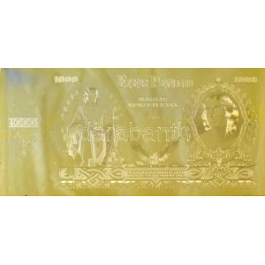 1943. 1000P Szálasi-kiadás kiadatlan bankjegy aranyozott Cu nyomólemez gyártásához készített véset pozitív lemeze ...
