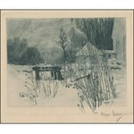 Olgyai Viktor (1870-1929): Téli erdő. Rézkarc, papír, jelzett, 15,5×19,5 cm / Viktor Olgyai: Wood in winter...