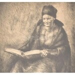 Zsögödi Nagy Imre (1893-1976): Bibliás asszony, 1923. Rézkarc, papír, jelzett, üvegezett fa keretben, 21,5x16 cm ...