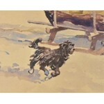 Benyovszky István (1898-1969): Lovasszán. Akvarell, papír, jelzett, üvegezett fa keretben, 35,5×48...