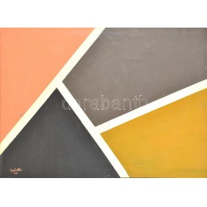 Győrffy Sándor (1951-): A világ ritmusa, 1981. Olaj, vászon, jelzett, sérült. Fa keretben. 72×98 cm / Sándor Győrffy ...