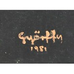 Győrffy Sándor (1951-): A világ ritmusa, 1981. Olaj, vászon, jelzett, sérült. Fa keretben. 72×98 cm / Sándor Győrffy ...