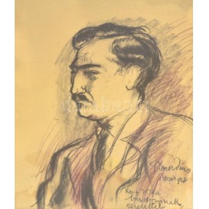 Diener Dénes Rudolf (1889-1956): Férfi portré. Kréta, papír, lap felső része kissé sérült, lap alsó része kissé foltos...
