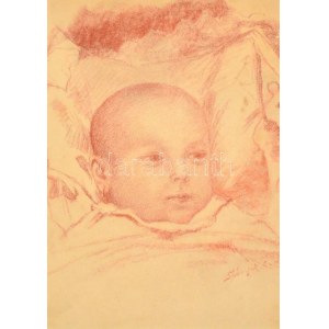 Spányik Kornél (1858-1943): Kisbaconi Benedek Márta portréja. Kréta, papír, kissé foltos, jelzett, keretben...