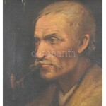 Bihari Sándor (1855-1906): Férfi portré. Olaj, vászon, jelzett. Régi, díszes sérült fa keretben. 41...