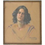 Grünwald Klára (1896 - ?): Spanyol nő: Pasztell, papír, jelzett és datált (1913). Hátoldalán autográf felirattal...